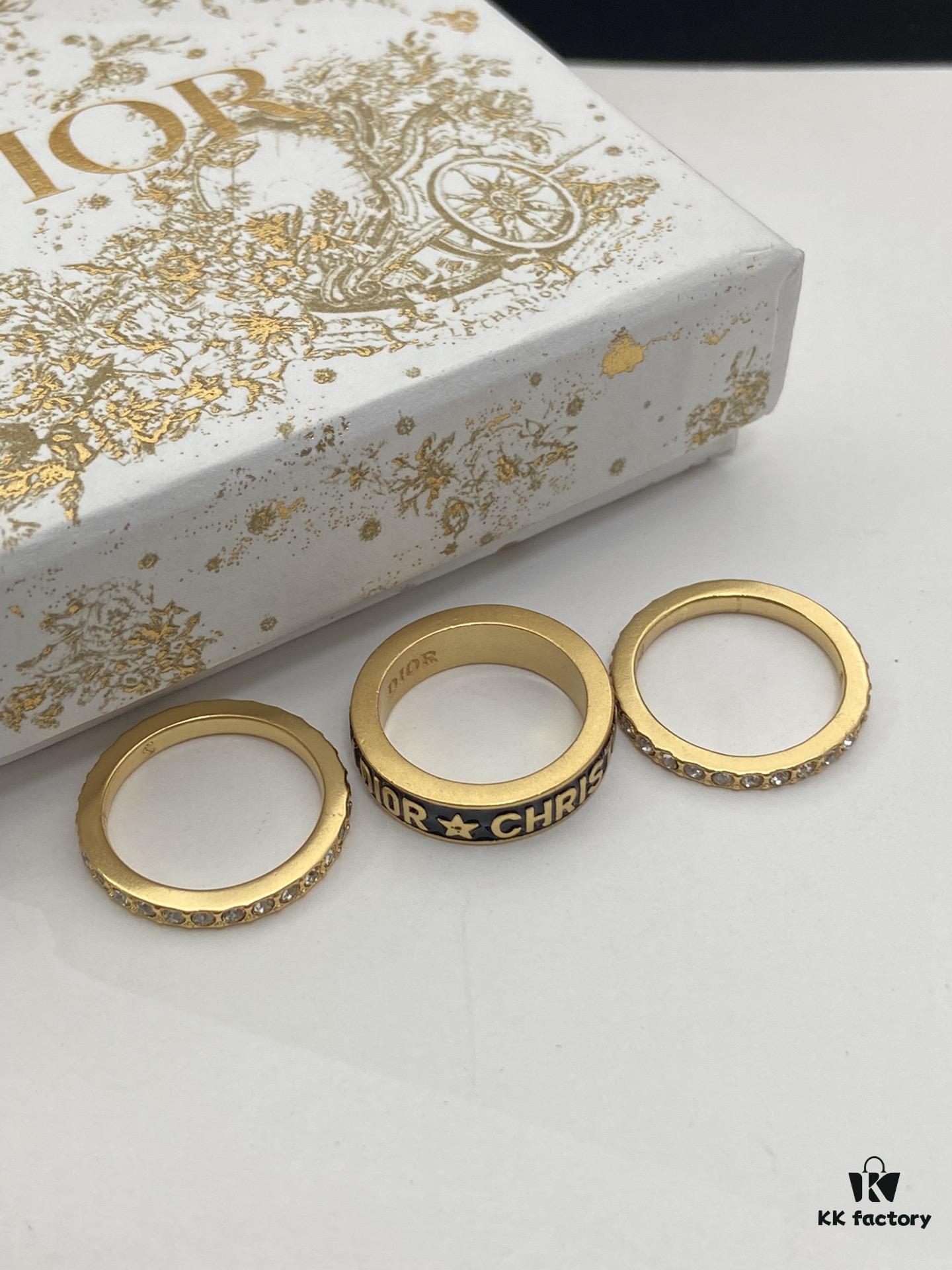 Dior 23 Code Black Letter Enamel Diamond-Paved Ring Trio Set with Bracelet 🖤