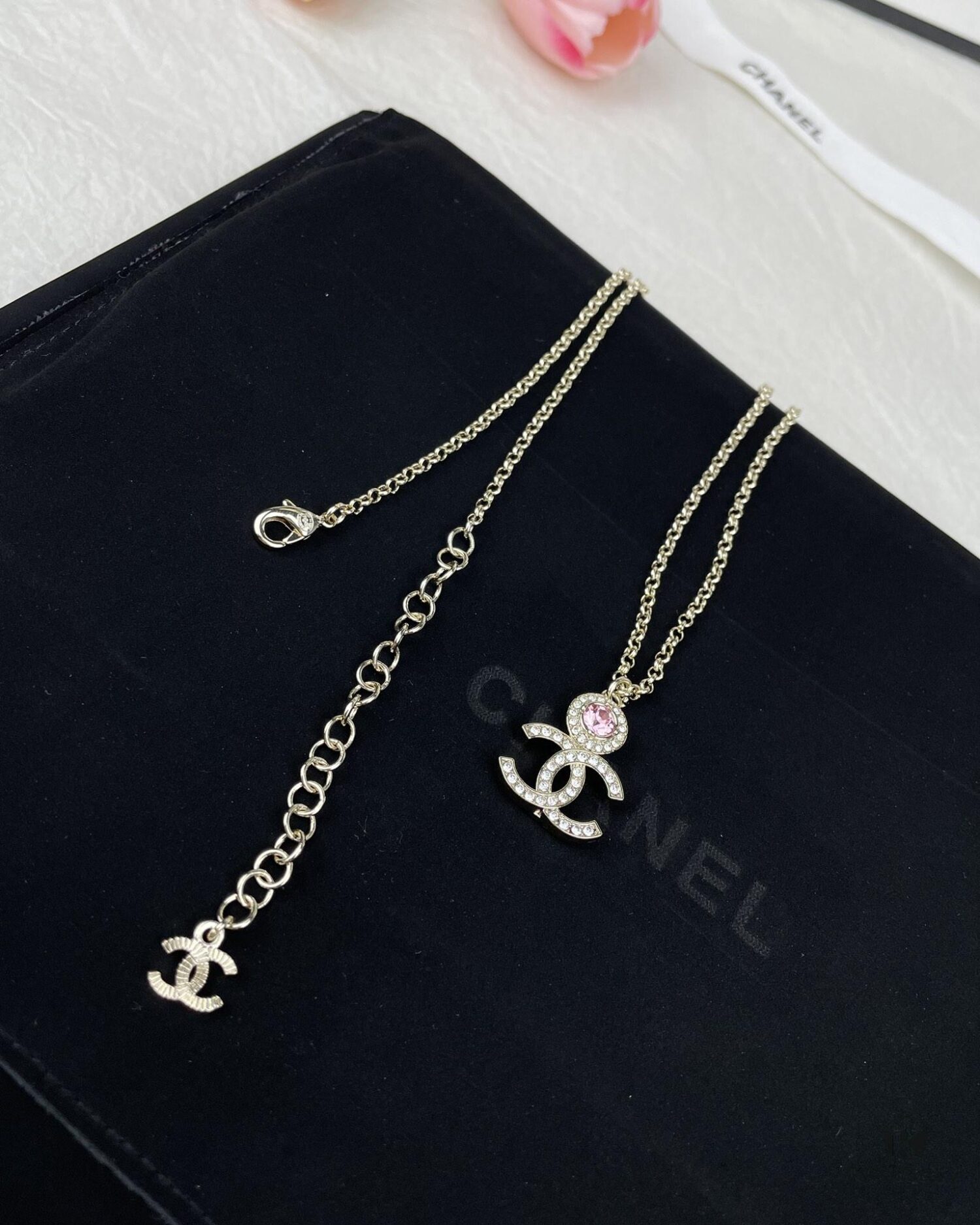 CHANE New Style Pink Round Diamond Collar Necklace Long Chain