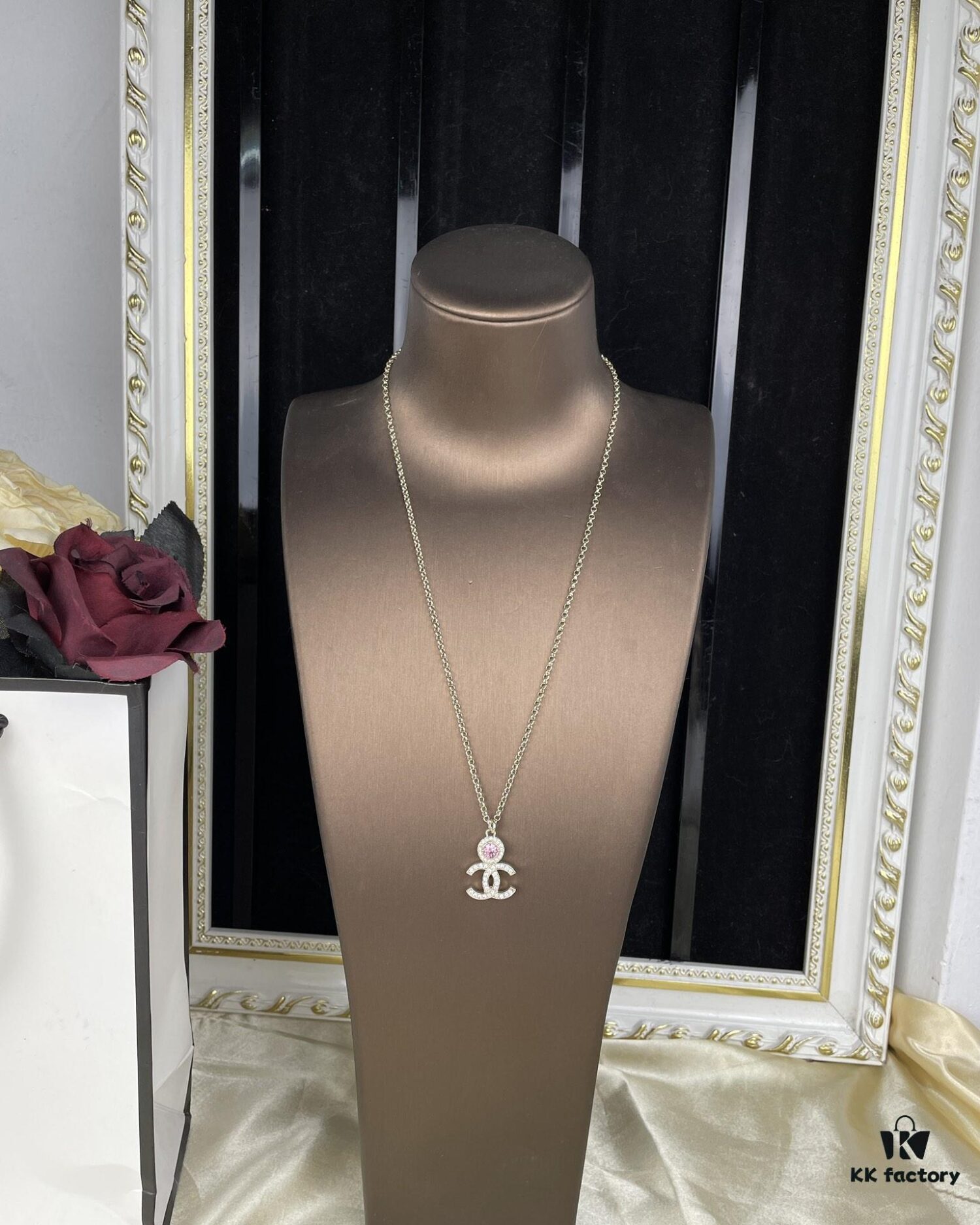 CHANE New Style Pink Round Diamond Collar Necklace Long Chain