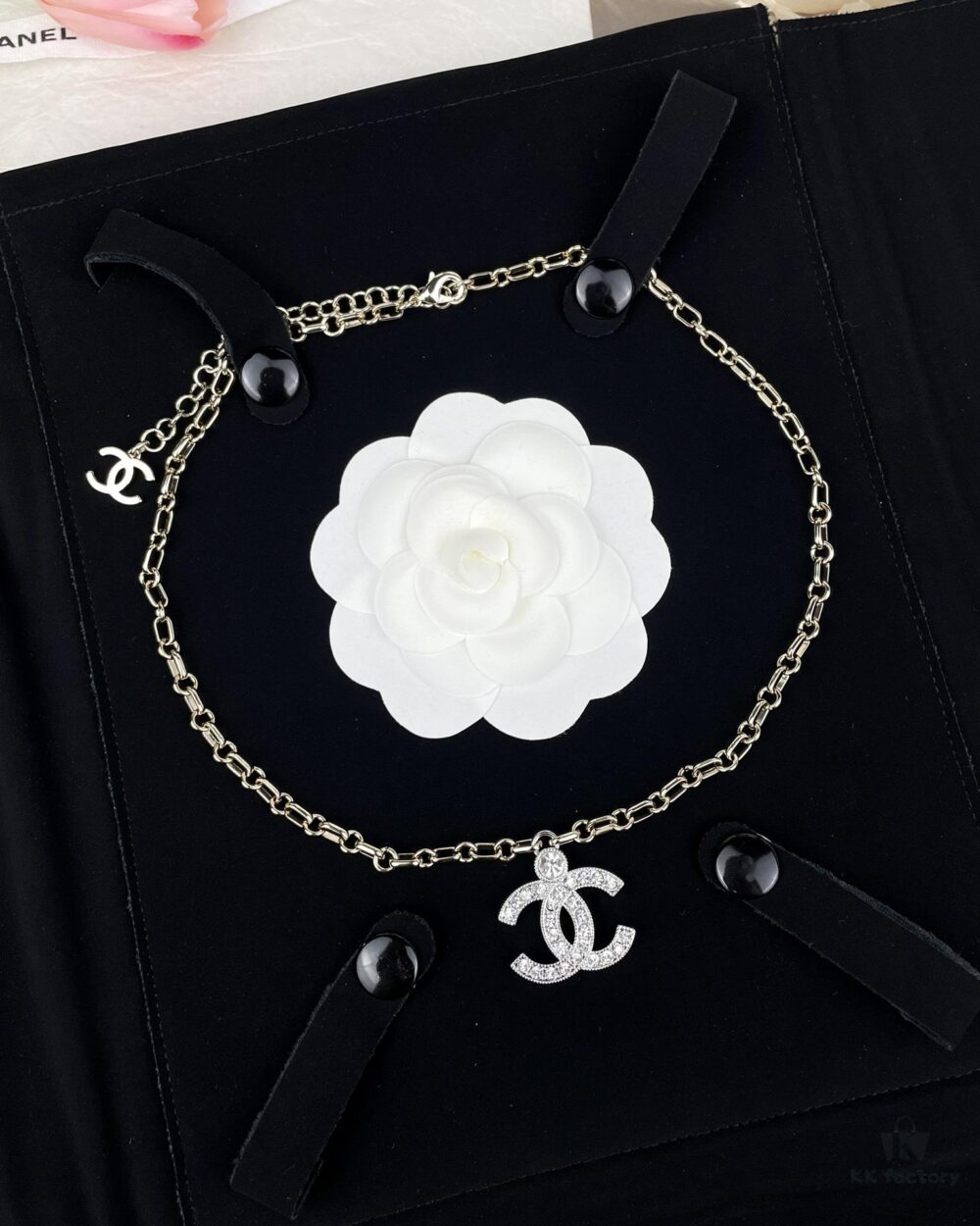 Chanel 23A New Arrival Bicolor Gold and Silver Chain with White Diamond Double C Pendant Necklace