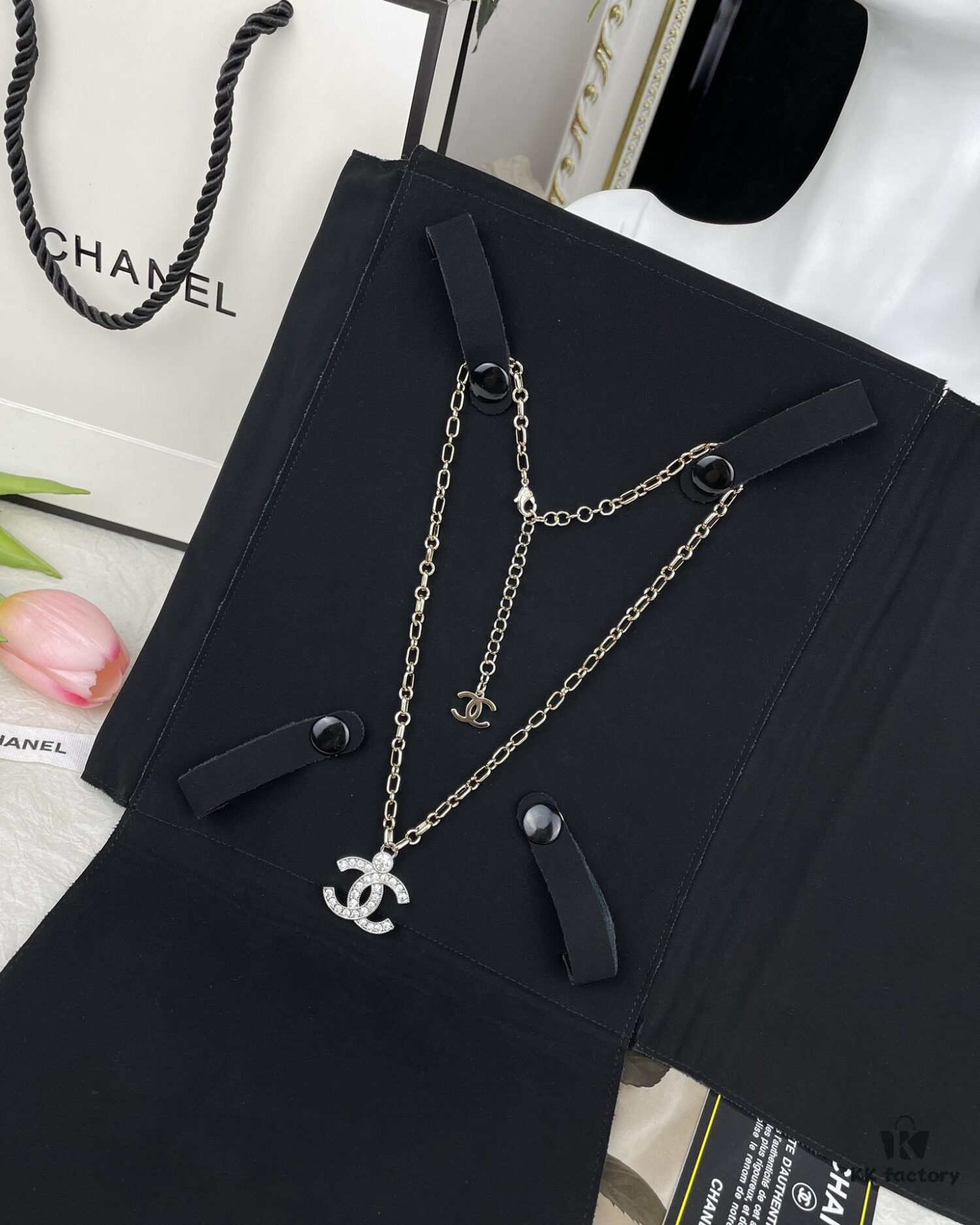 Chanel 23A New Arrival Bicolor Gold and Silver Chain with White Diamond Double C Pendant Necklace