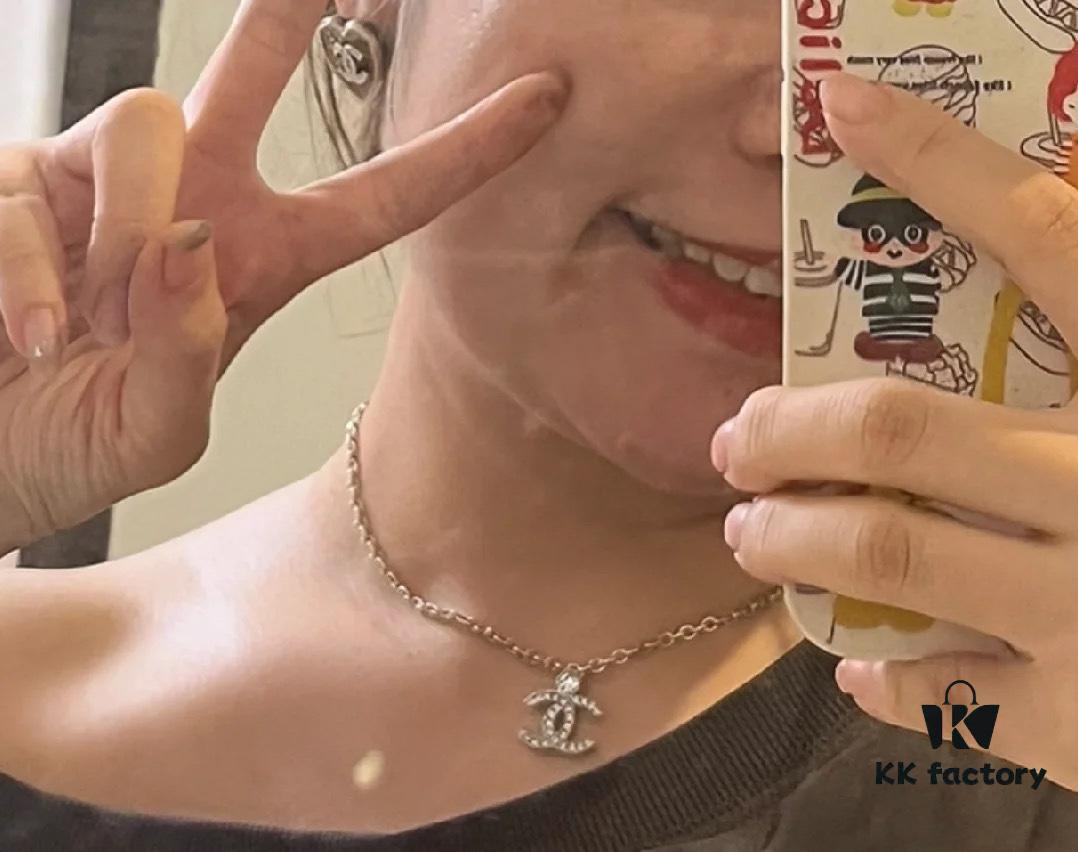 Chanel 23A New Arrival Bicolor Gold and Silver Chain with White Diamond Double C Pendant Necklace