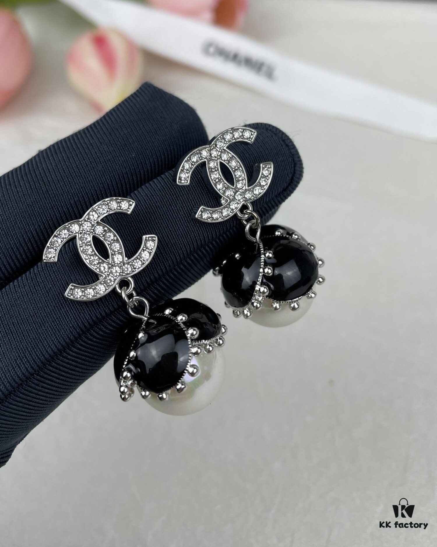 CHANE New Style White Gold Black Bud Pearl Pendant Stud Earrings