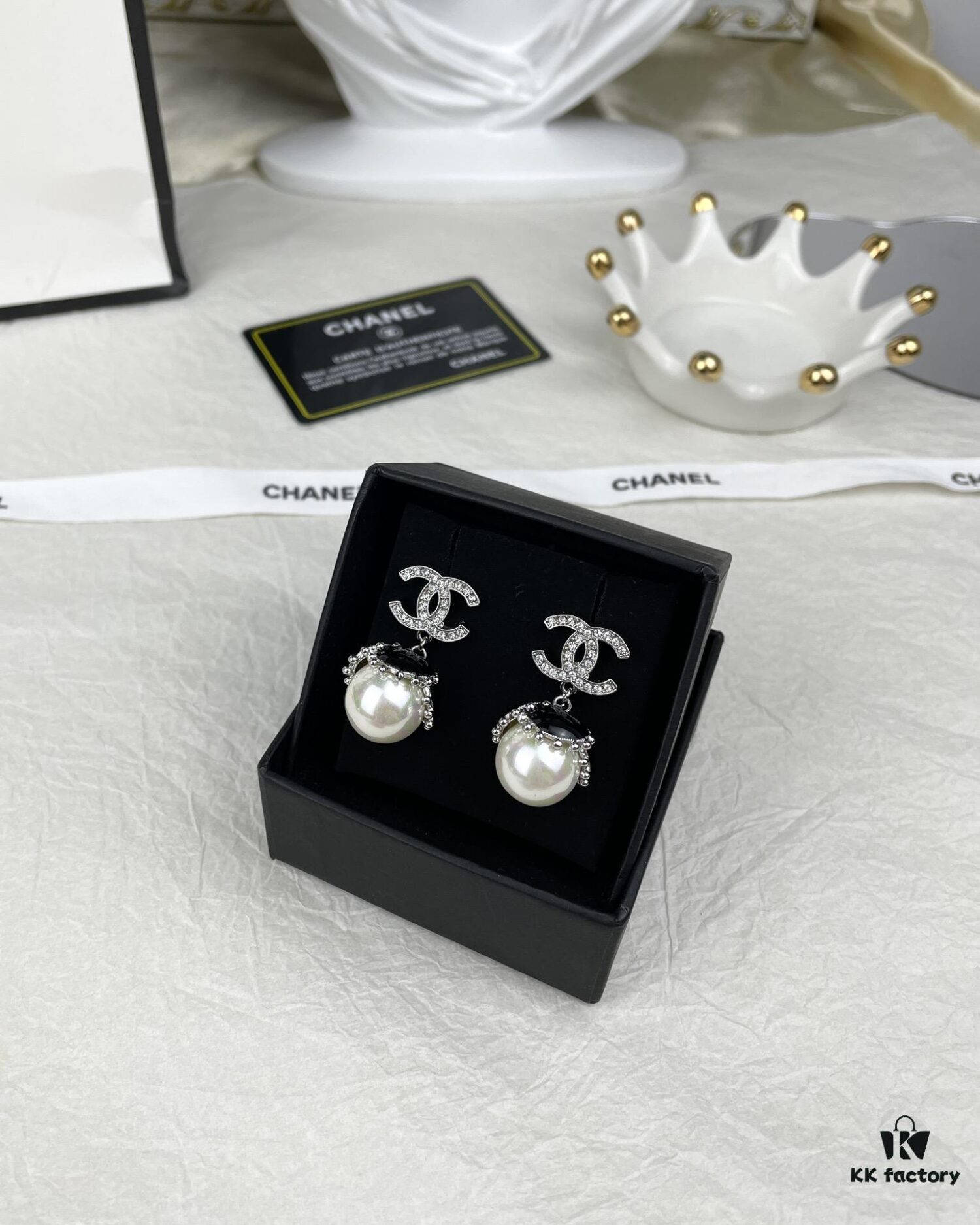 CHANE New Style White Gold Black Bud Pearl Pendant Stud Earrings
