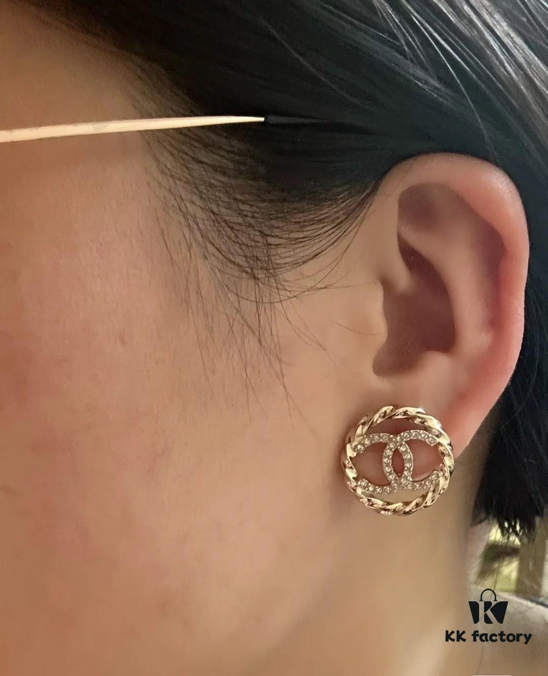 Chanel New Arrival Round CC Openwork Stud Earrings