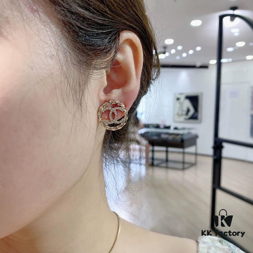 Chanel New Arrival Round CC Openwork Stud Earrings