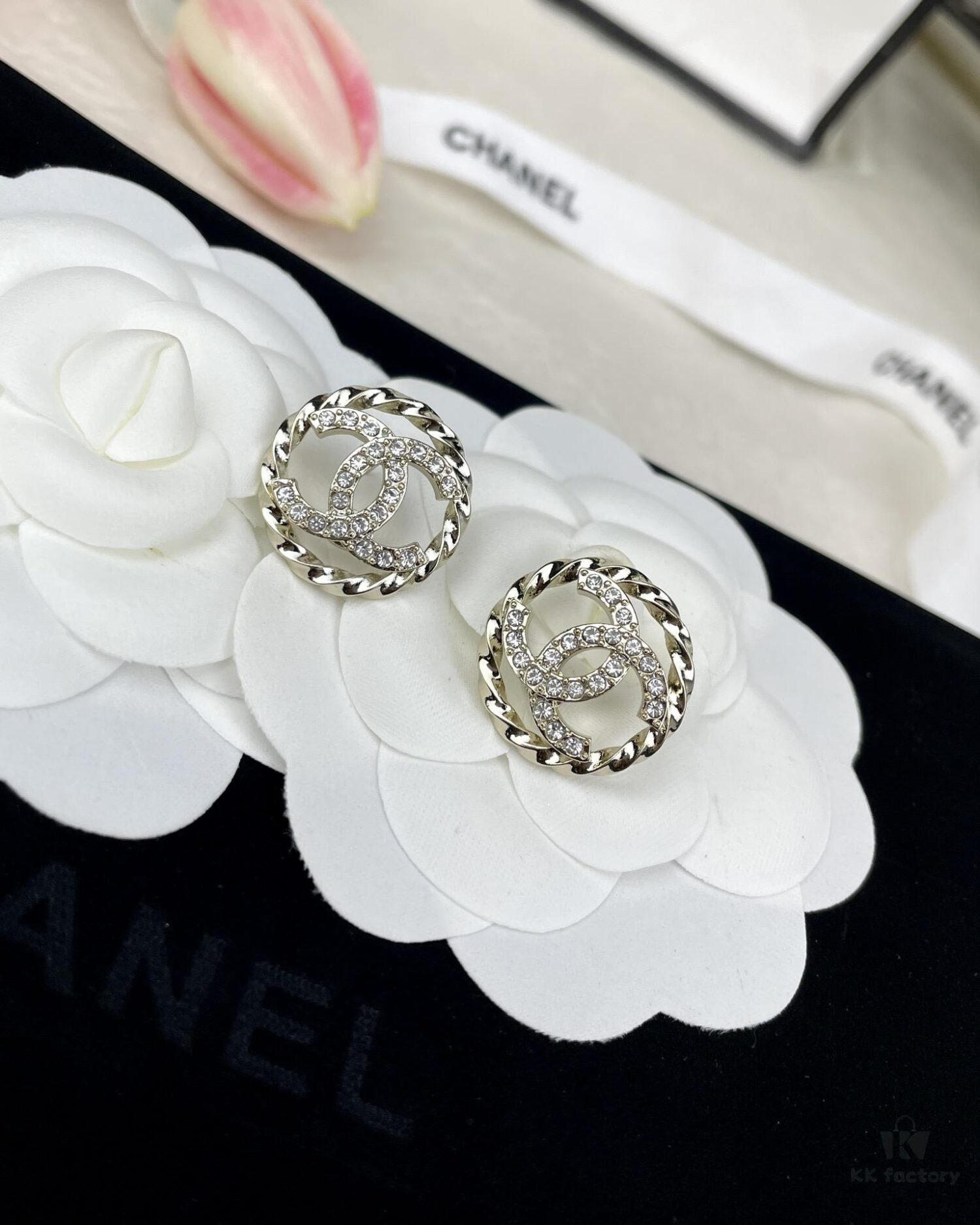 Chanel New Arrival Round CC Openwork Stud Earrings