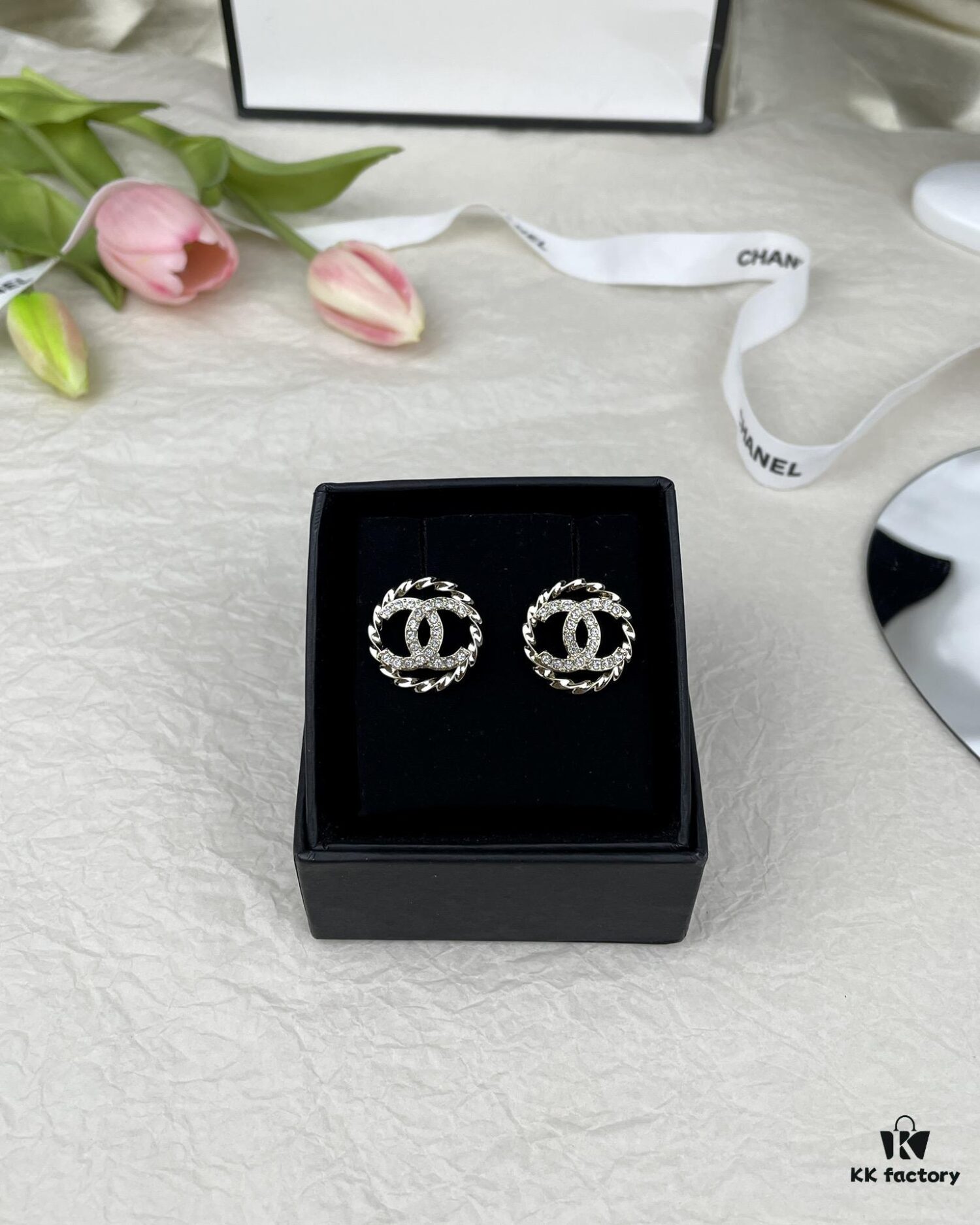 Chanel New Arrival Round CC Openwork Stud Earrings