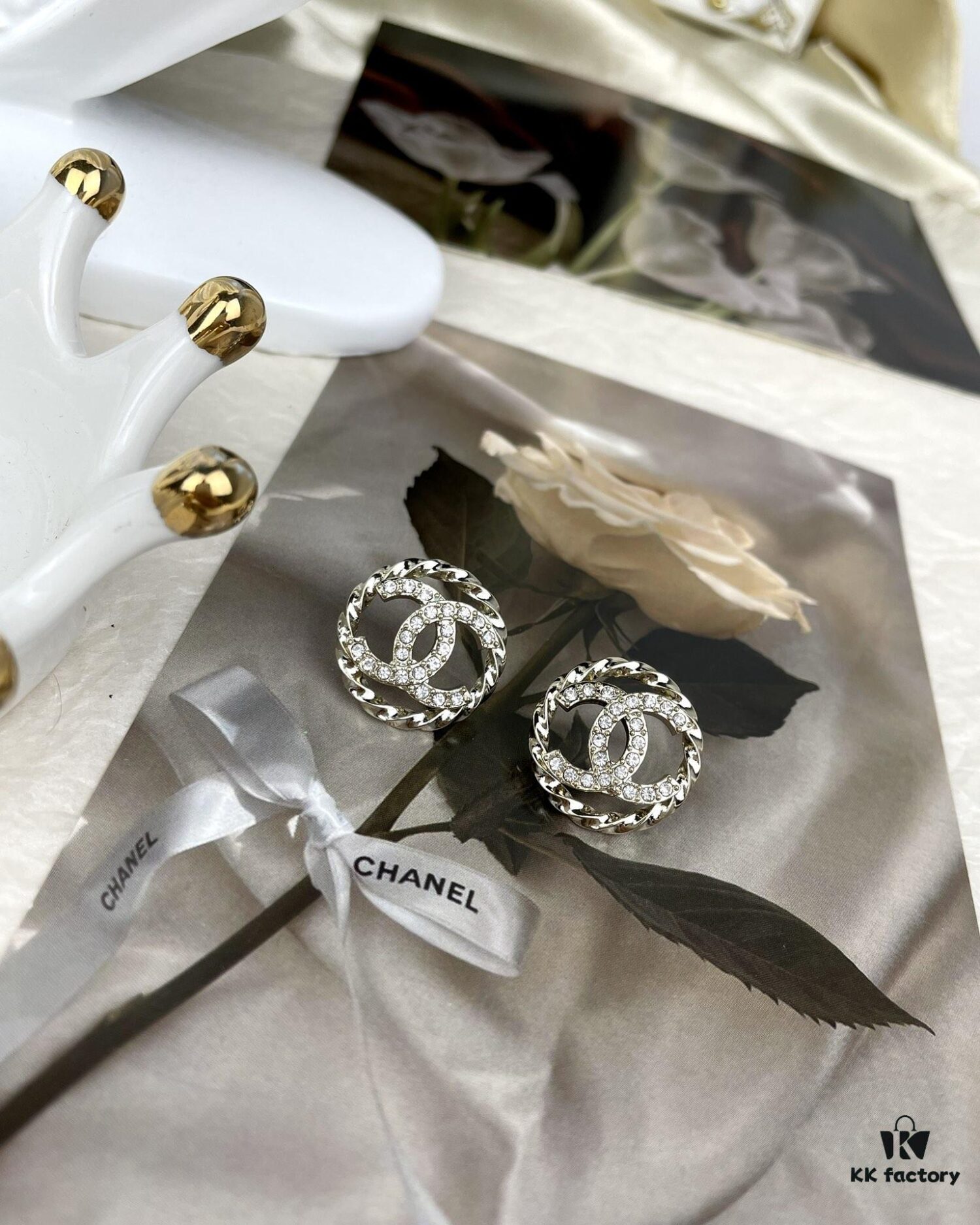 Chanel New Arrival Round CC Openwork Stud Earrings