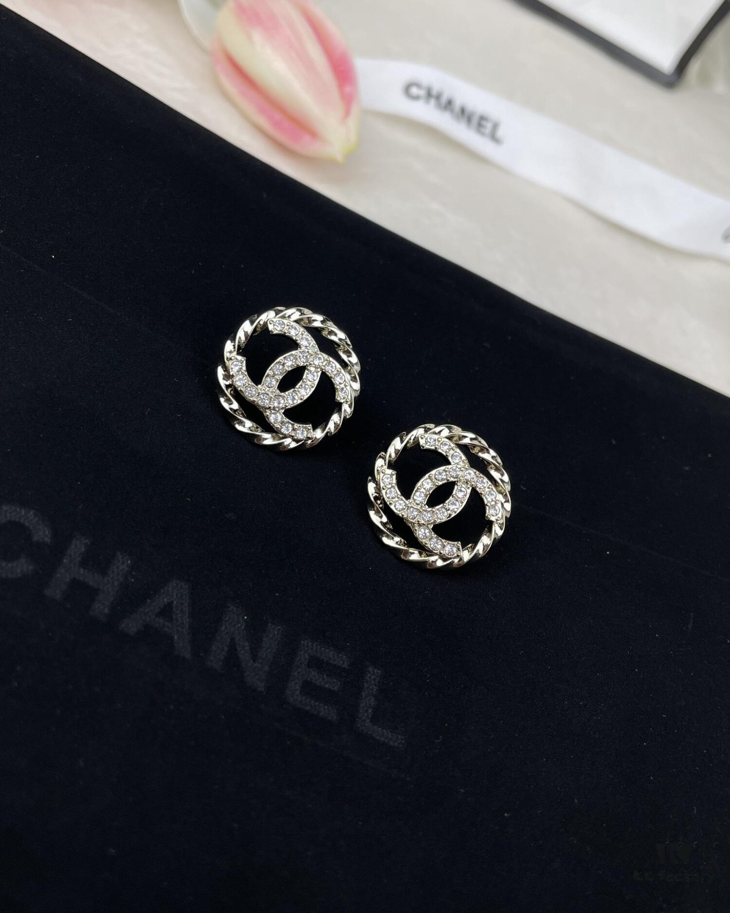 Chanel New Arrival Round CC Openwork Stud Earrings