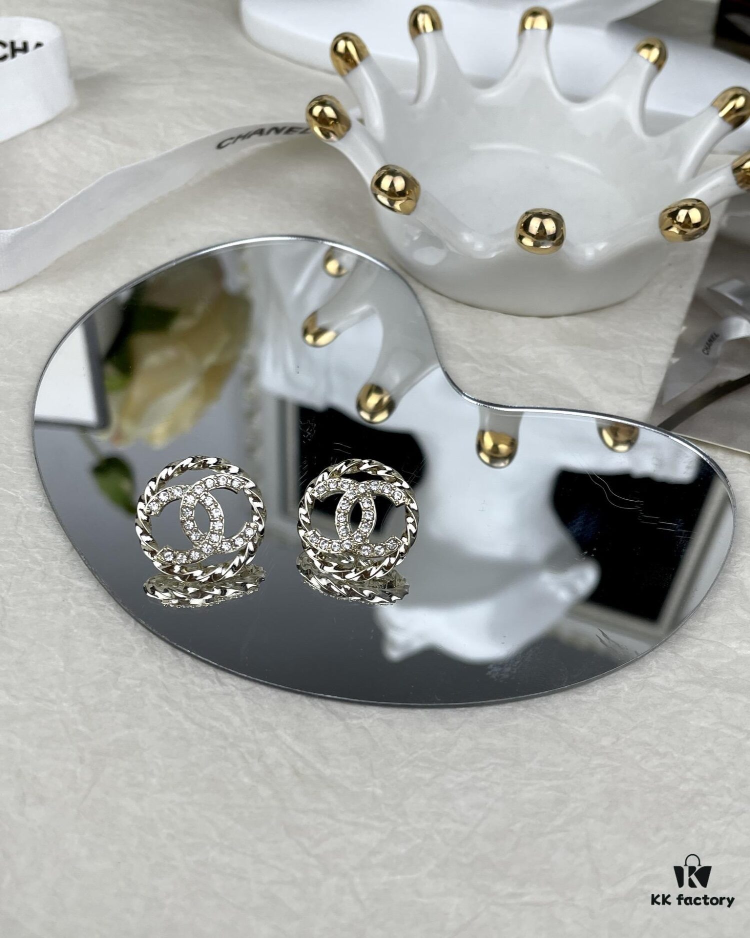 Chanel New Arrival Round CC Openwork Stud Earrings