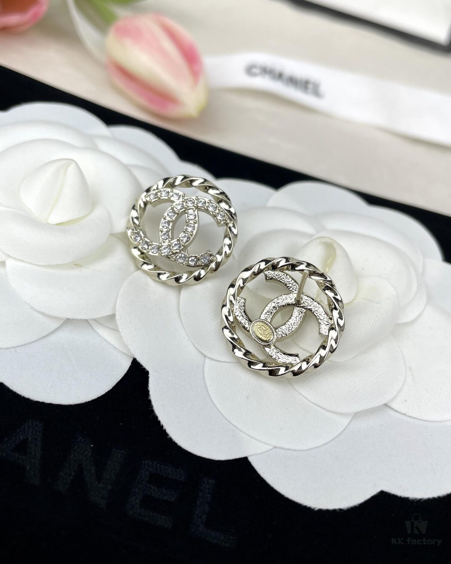 Chanel New Arrival Round CC Openwork Stud Earrings