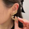 CH@NEL New Style Gold C Multi Snowflake Stud Earrings (Clip-On Available)