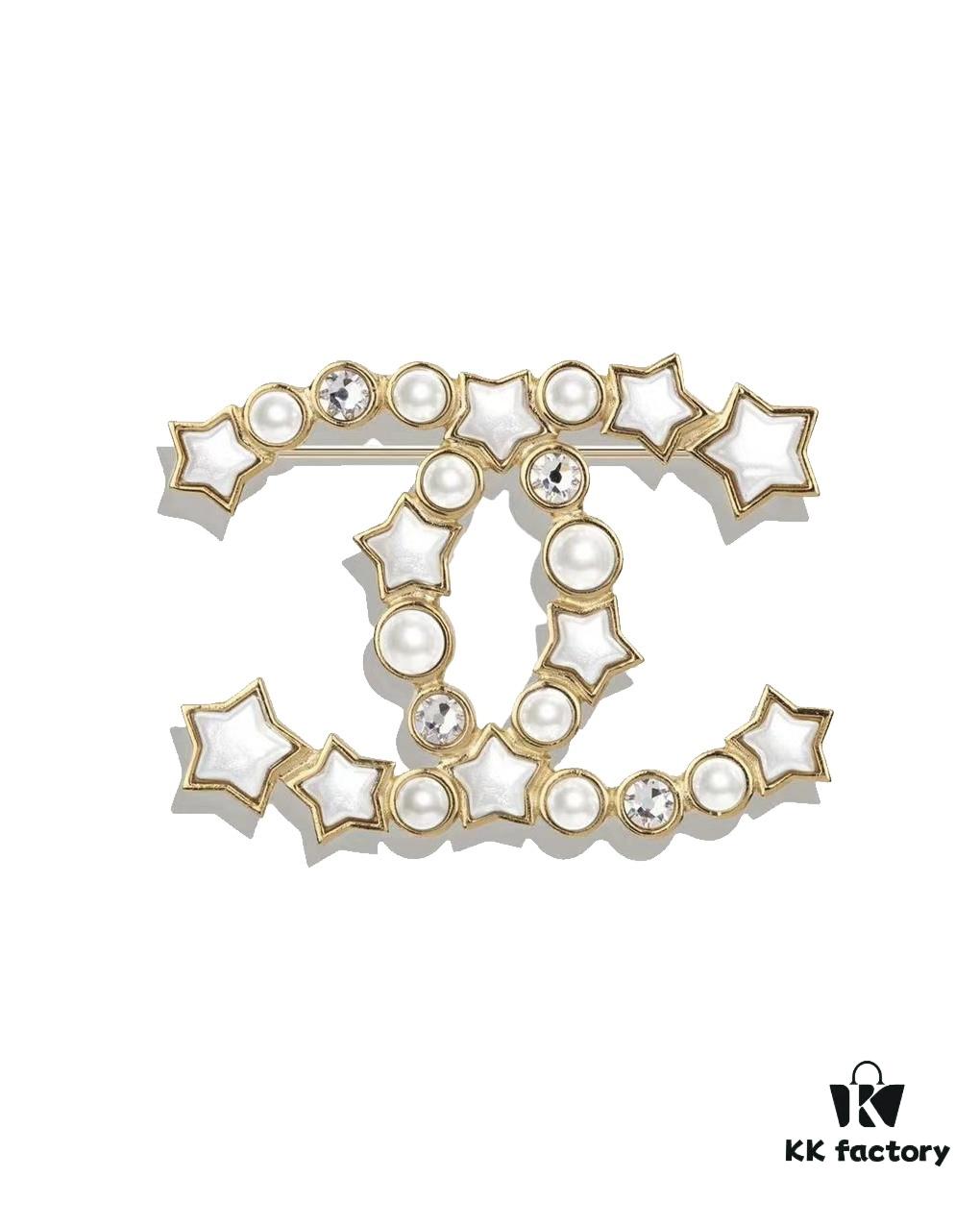 CHANE New Style Pearl-Inlaid Diamond Five-Pointed Star Brooch