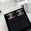 CHANE New 24C Pink Enamel Half-Gold Half-Pink Letter C Stud Earrings