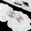 CHANE New 24C Pink Enamel Half-Gold Half-Pink Letter C Stud Earrings