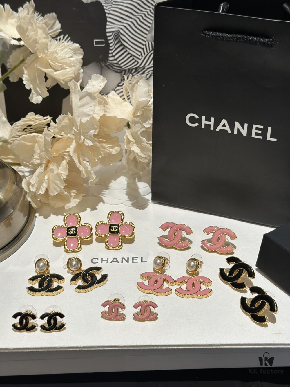 NEW! CHANEL New Style Earrings in Black-Gold and Pink-Gold, Super Gorgeous