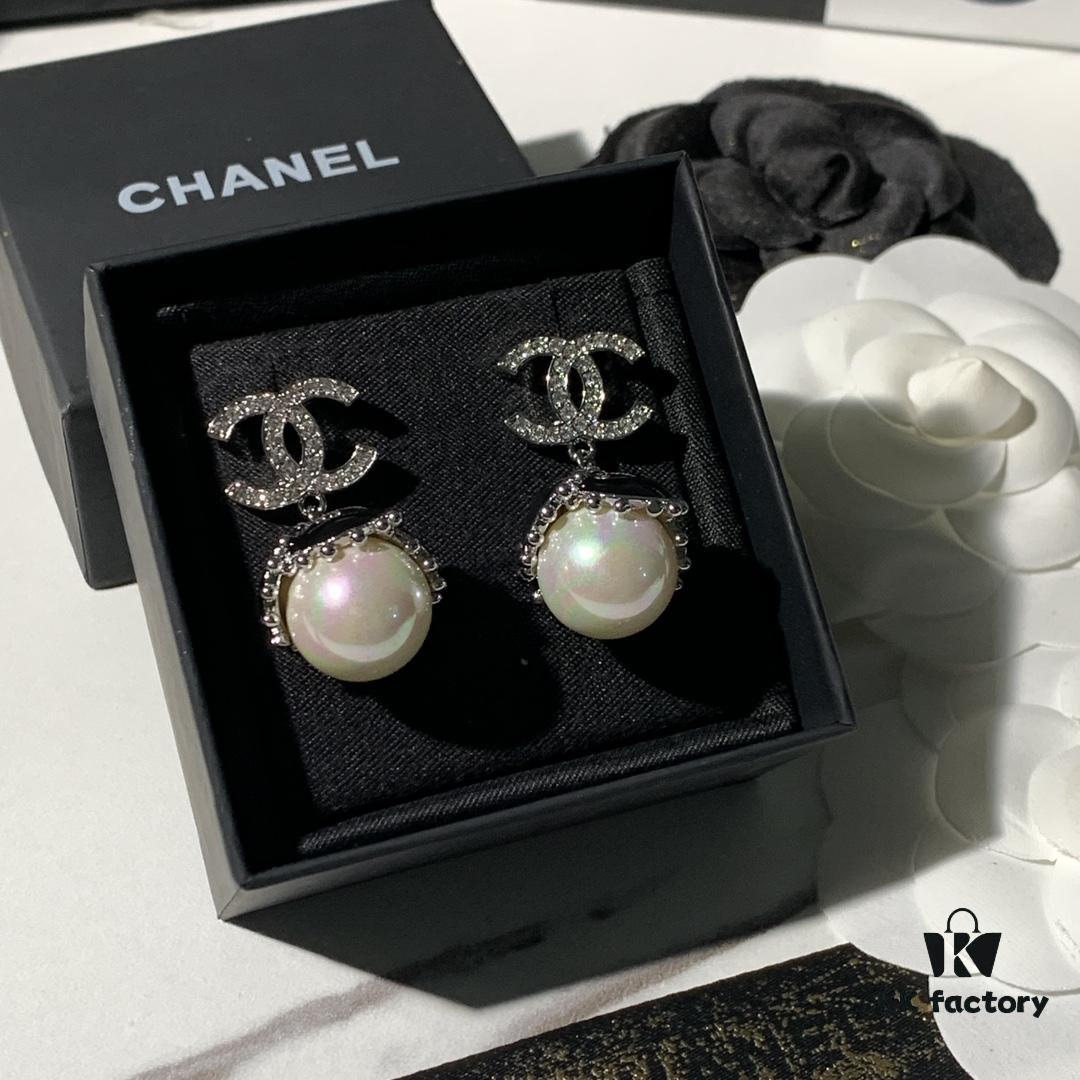 New Xiaoxiang Double C Black Pearl Earrings, Brand Fashion and Versatile