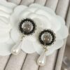 Xiaoxiang New Arrival European and American Style Unique Elegant Black Leather Drip Pearl Earrings