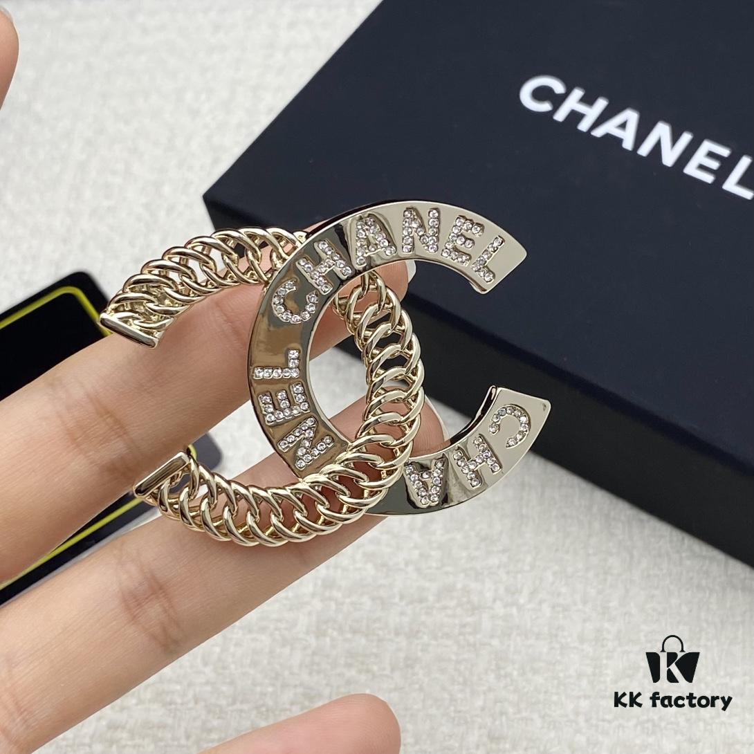 Xiao Xiang New Style Tweed Letter Rhinestone Double C Brooch