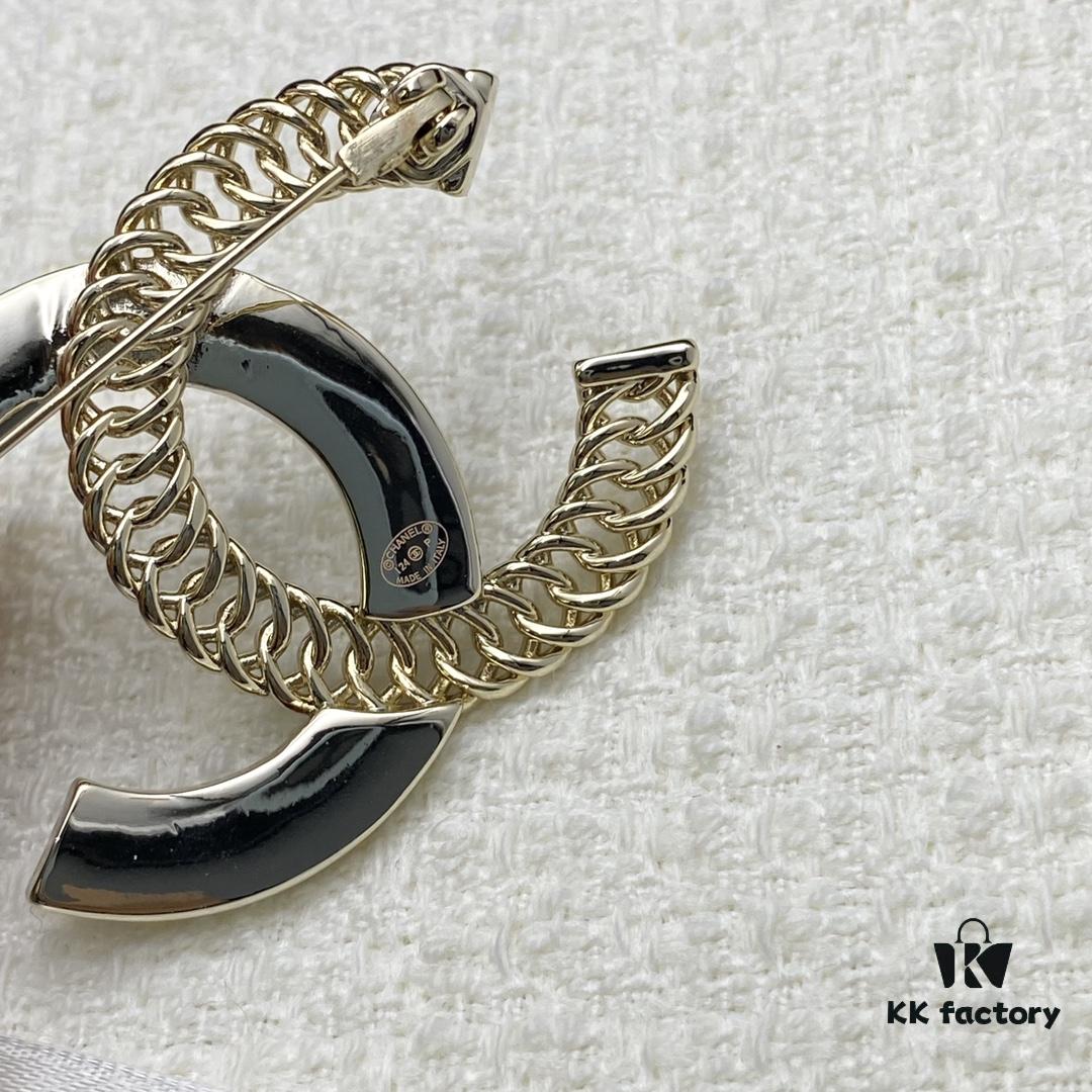 Xiao Xiang New Style Tweed Letter Rhinestone Double C Brooch