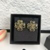 Xiaoxiang New Arrival Antique Silver and Antique Gold Black Fine Sparkle Four-Leaf Clover Stud Earrings