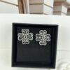 Xiaoxiang New Arrival Antique Silver and Antique Gold Black Fine Sparkle Four-Leaf Clover Stud Earrings