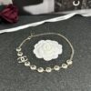 Xiaoxiang New Arrival White Oil-Drop Double C Round Mirror Clover Pendant Necklace with Smooth Chain