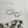 Xiaoxiang New Arrival White Enamel 3D Round Diamond-Inlaid Stud Earrings