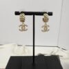 Xiaoxiang New Arrival Light Gold Diamond-Patterned Elegant Double C Earrings with Full Rhinestones, Hook Style