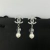 Xiao Xiang New Arrival Silver Double C Full Diamond Transparent Pearl Pendant Earrings