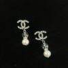 Xiao Xiang New Arrival Silver Double C Full Diamond Transparent Pearl Pendant Earrings