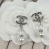 Xiao Xiang New Arrival Silver Double C Full Diamond Transparent Pearl Pendant Earrings
