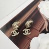 Xiaoxiang New Arrival Light Gold Diamond-Patterned Elegant Double C Earrings with Full Rhinestones, Hook Style