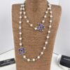 Chanel New Arrival Blue Enamel C Diamond Letter Pearl Fashion Necklace Sweater Chain