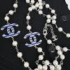 Chanel New Arrival Blue Enamel C Diamond Letter Pearl Fashion Necklace Sweater Chain