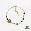 Xiaoxiang New Arrival Vintage Gold Black Heart Resin Fine Glitter Pearl Rhinestone Necklace