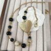 Xiaoxiang New Arrival Vintage Gold Black Heart Resin Fine Glitter Pearl Rhinestone Necklace