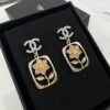 Xiaoxiang New Rectangular Picture Frame Surrounding Flower Colorful Rhinestone Hollow Pendant Earrings