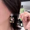 Xiaoxiang New Rectangular Picture Frame Surrounding Flower Colorful Rhinestone Hollow Pendant Earrings