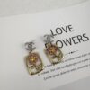 Xiaoxiang New Rectangular Picture Frame Surrounding Flower Colorful Rhinestone Hollow Pendant Earrings