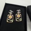 Xiaoxiang New Rectangular Picture Frame Surrounding Flower Colorful Rhinestone Hollow Pendant Earrings