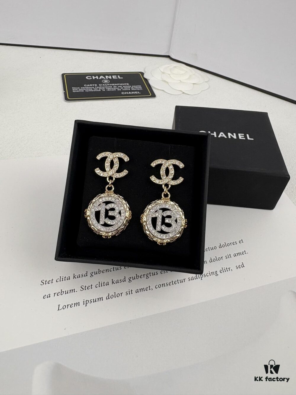 Xiaoxiang New Arrival Golden Diamond-Quilted Round Silver Number 13 Full Diamond Hollow Pendant Large Earrings