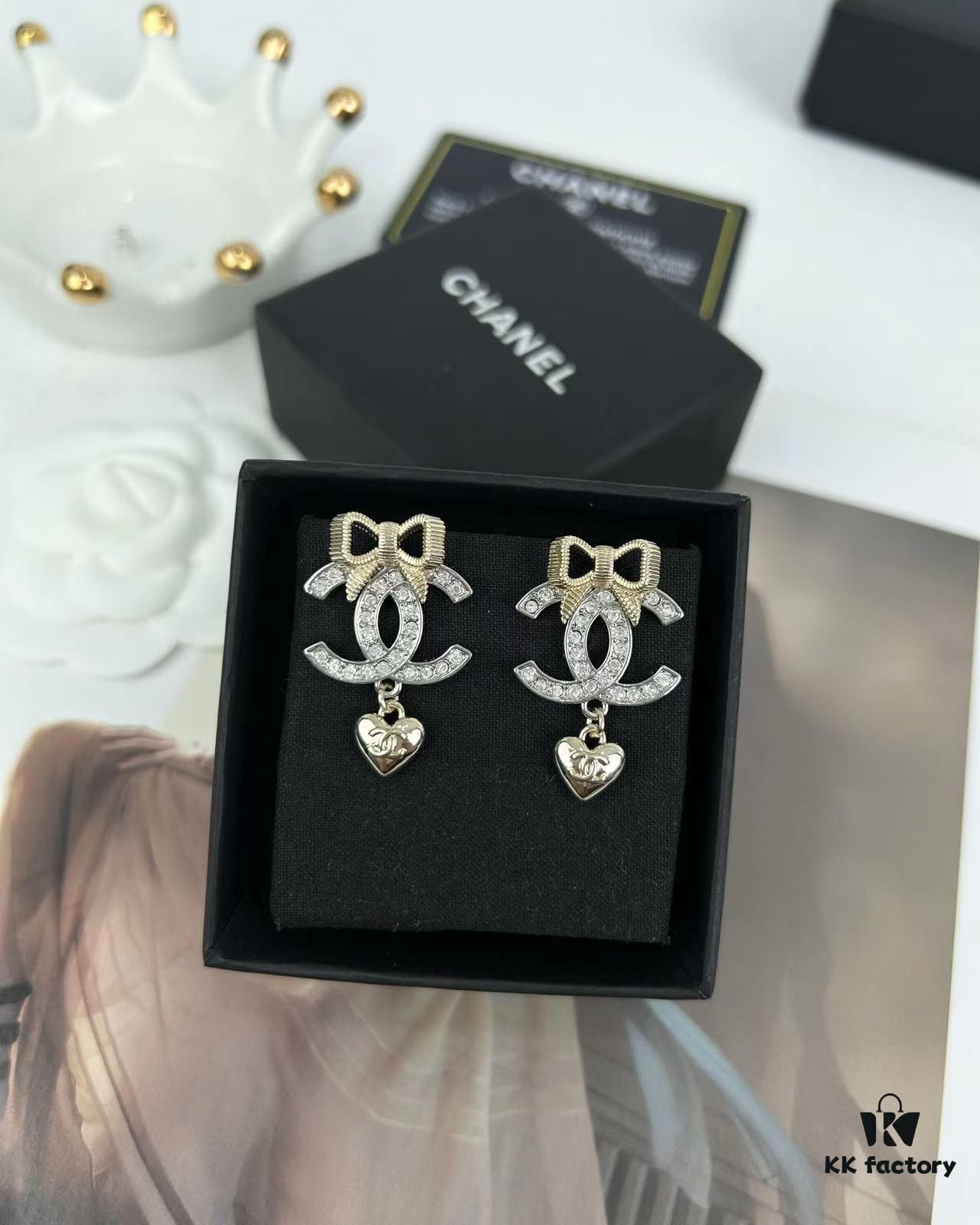Xiaoxiang New Arrival Light Gold Bow Silver Two-Tone Fully Diamante Necklace Set