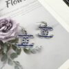Xiaoxiang New Arrival Nautical Style Classic Blue Enamel Inlaid Hook Earrings, Elegant Ear Clips ✨🌿