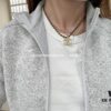 Xiaoxiang New Arrival Leather Cord Double C Rhinestone Gold Necklace