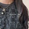 Xiaoxiang New Arrival Leather Cord Double C Rhinestone Gold Necklace