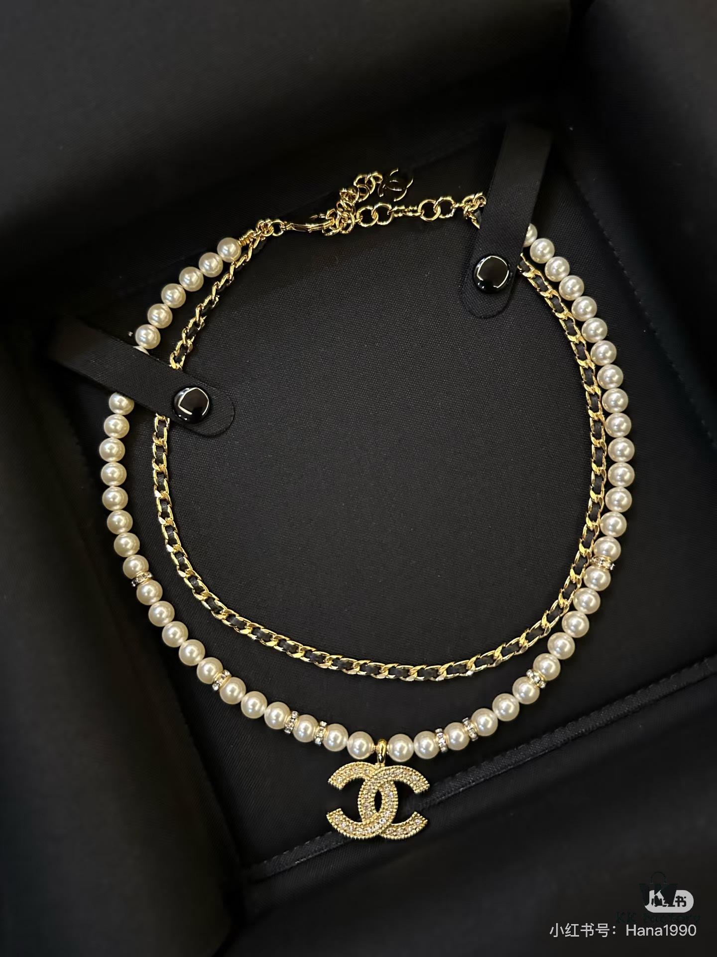 Xiaoxiang New Double-Layer Pearl and Cubic Zirconia Necklace with Leather String