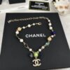 Xiaoxiang New Arrival Black Ribbon Bow with Green Pearl Pendant, Colorful Paved Diamond Necklace