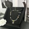 Xiaoxiang New Arrival Black Ribbon Bow with Green Pearl Pendant, Colorful Paved Diamond Necklace